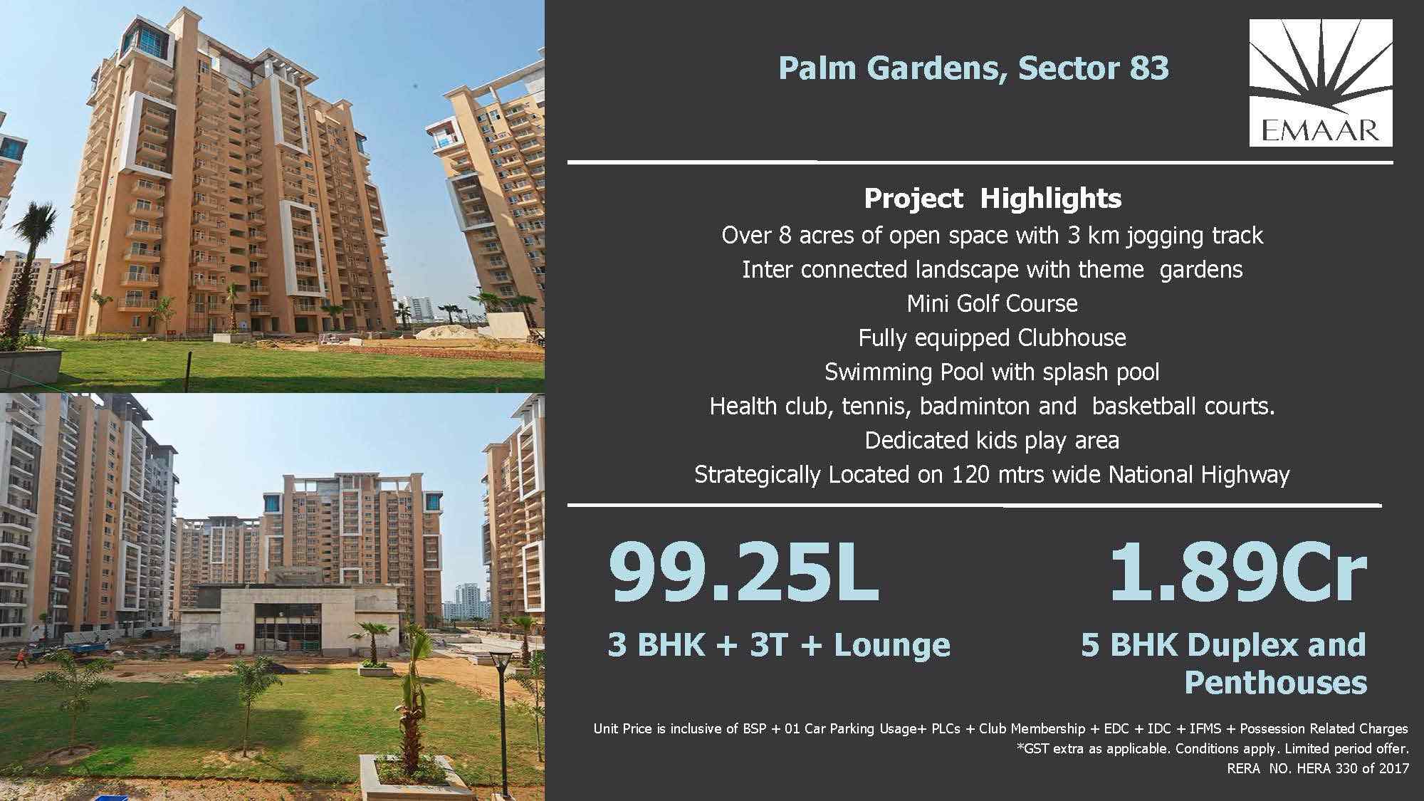 Reside in 5 BHK duplexes and penthouse at Emaar MGF Palm Gardens in Gurgaon